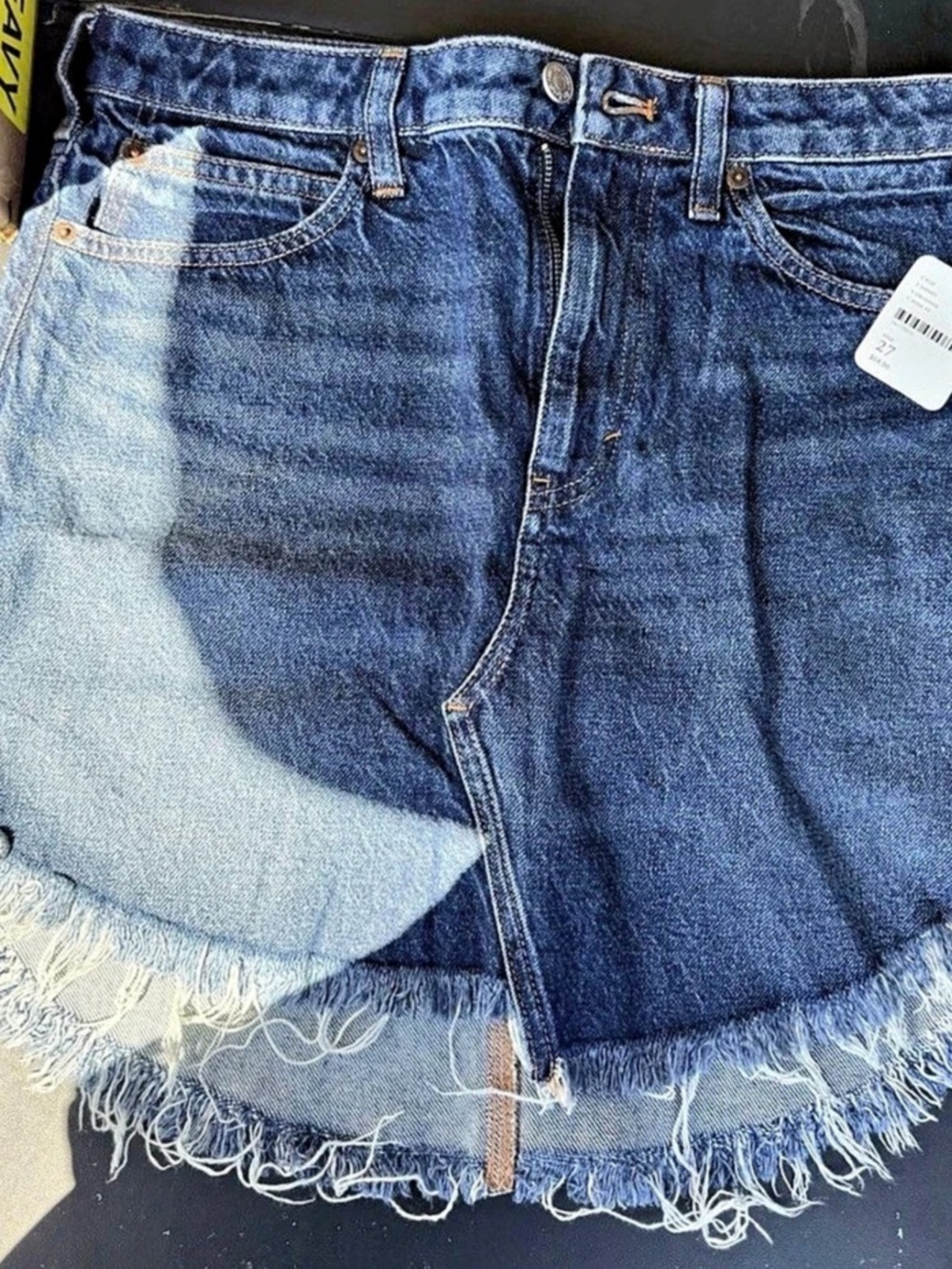 NEW We the Free People Bailey Denim Mini Skirt Blue Distressed Frayed Hem